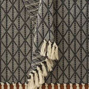 Palm Springs Cotton Weave Throw Blanket, Black & Beige, Boho Home Decor NEW